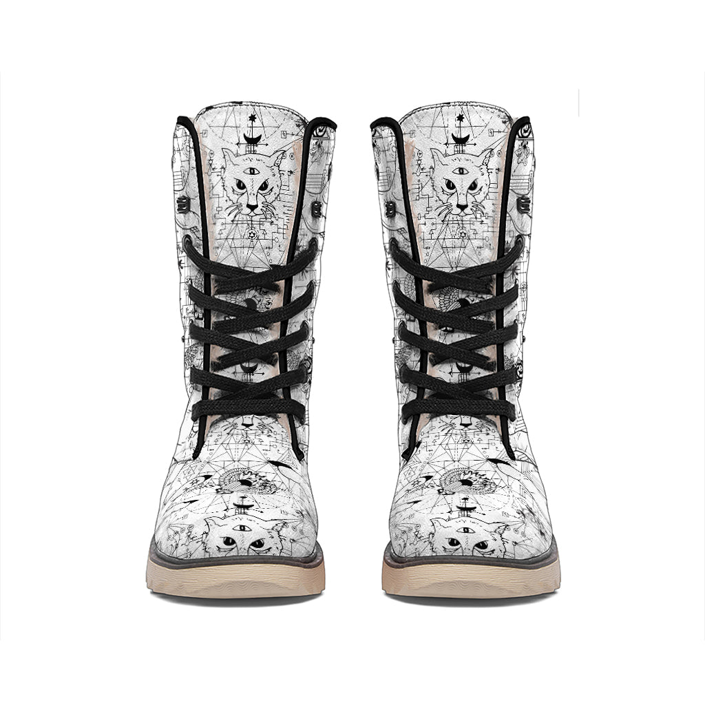 White And Black Wicca Magical Print Winter Boots