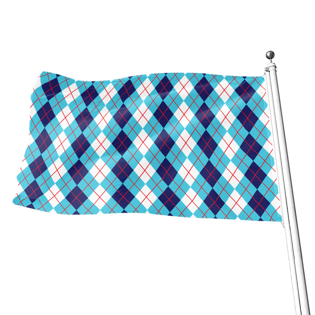 White And Blue Argyle Pattern Print Flag
