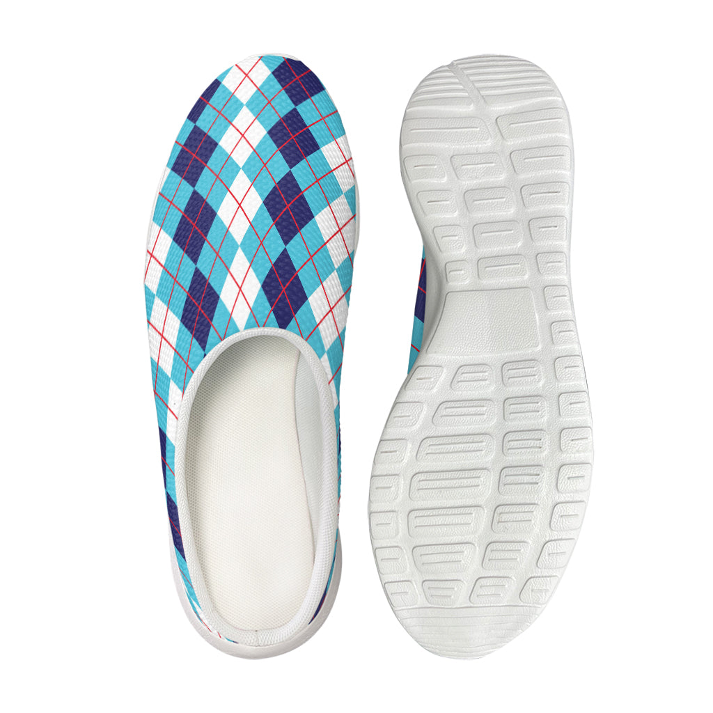 White And Blue Argyle Pattern Print Mesh Casual Shoes