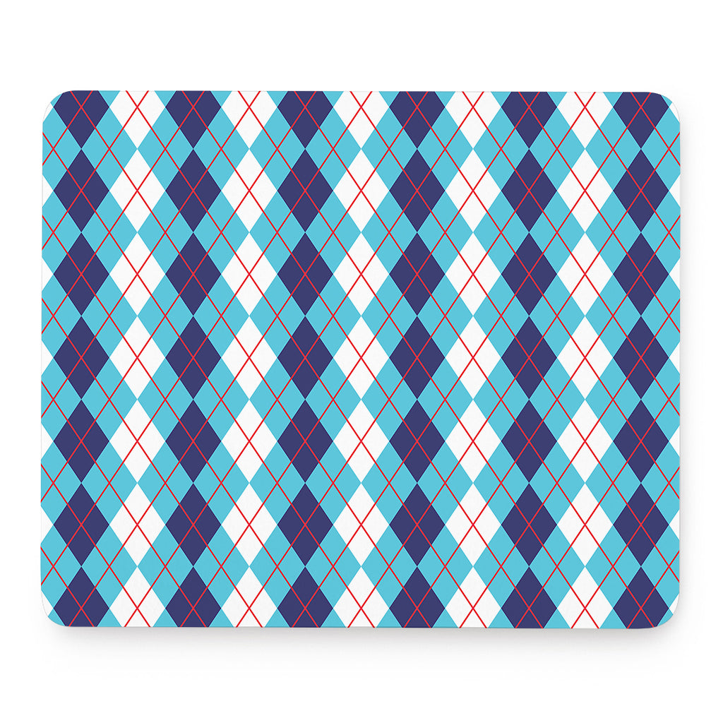 White And Blue Argyle Pattern Print Mouse Pad
