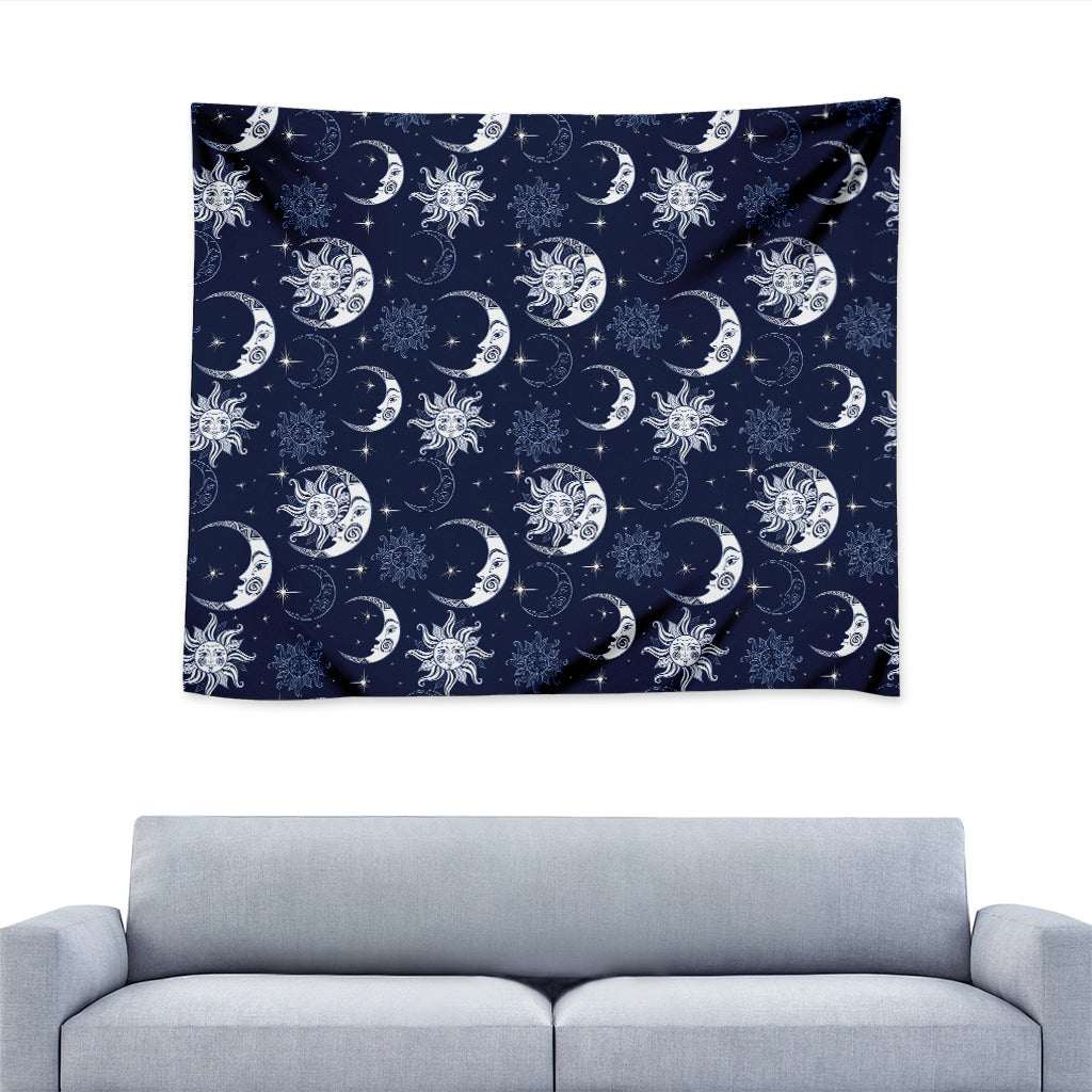White And Blue Celestial Pattern Print Tapestry