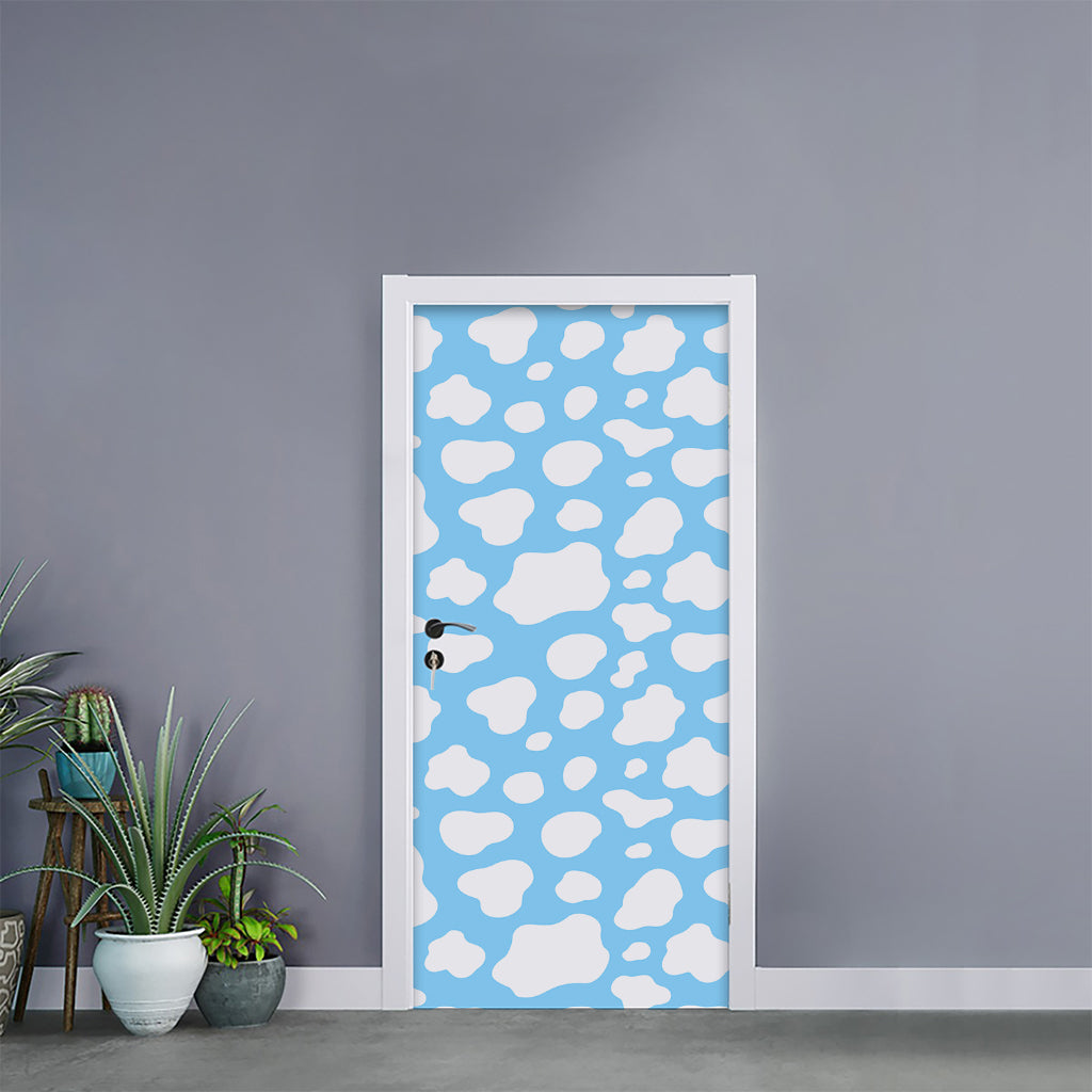 White And Blue Cow Print Door Sticker