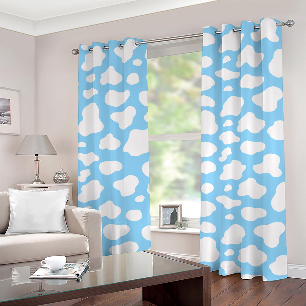 White And Blue Cow Print Grommet Curtains