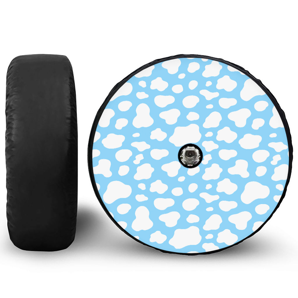 White And Blue Cow Print Tire Cover With Camera Hole