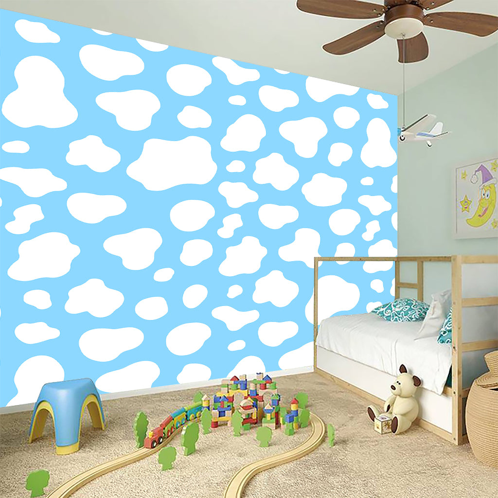 White And Blue Cow Print Wall Sticker
