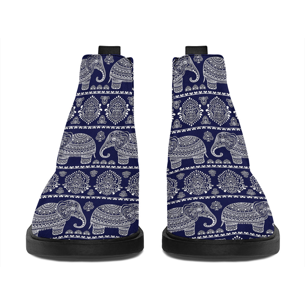 White And Blue Indian Elephant Print Flat Ankle Boots