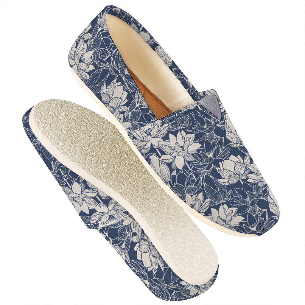 White And Blue Lotus Flower Print Casual Shoes