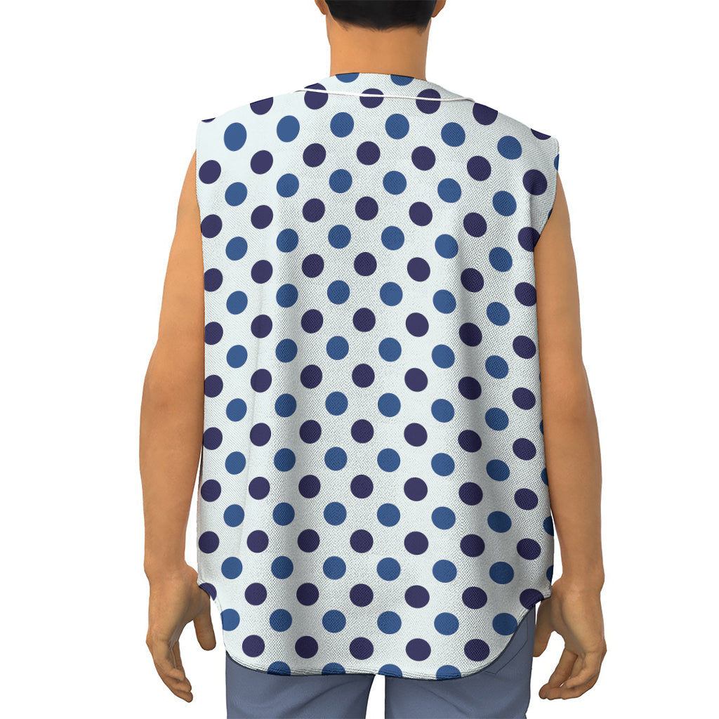 White And Blue Polka Dot Pattern Print Sleeveless Baseball Jersey