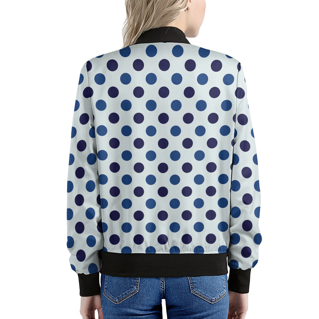White And Blue Polka Dot Pattern Print Women's Bomber Jacket