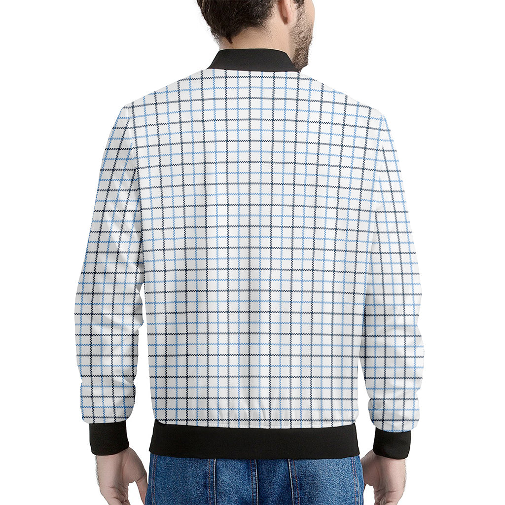 White And Blue Tattersall Pattern Print Men's Bomber Jacket