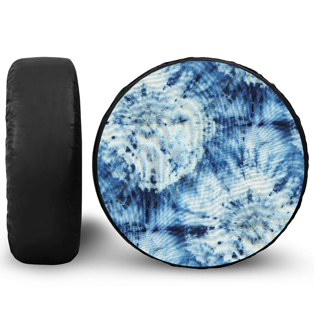 White And Blue Tie Dye Print Tire Cover