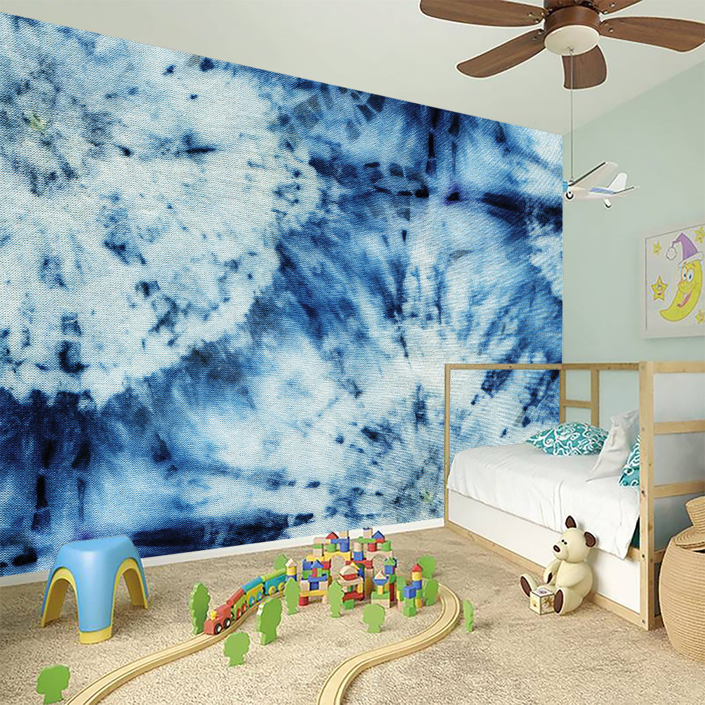 White And Blue Tie Dye Print Wall Sticker