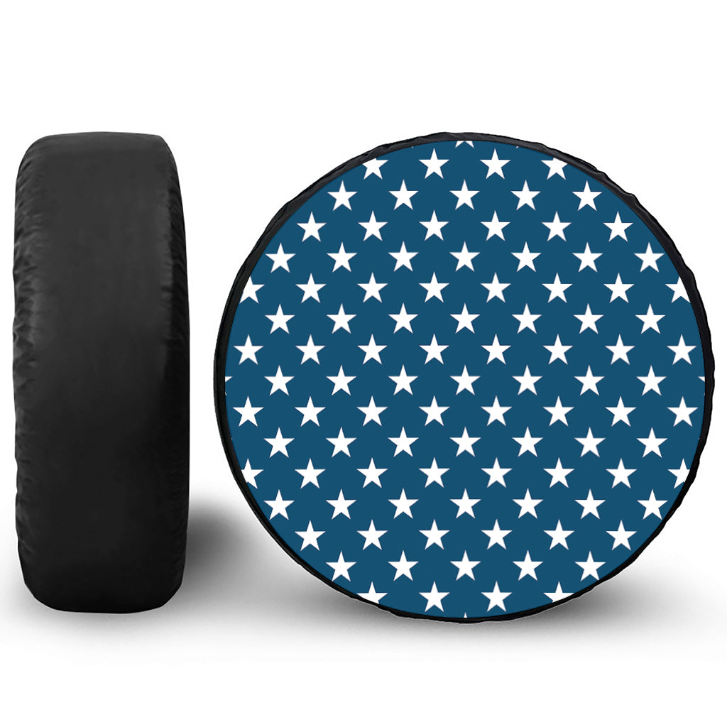 White And Blue USA Star Pattern Print Leather Spare Tire Cover