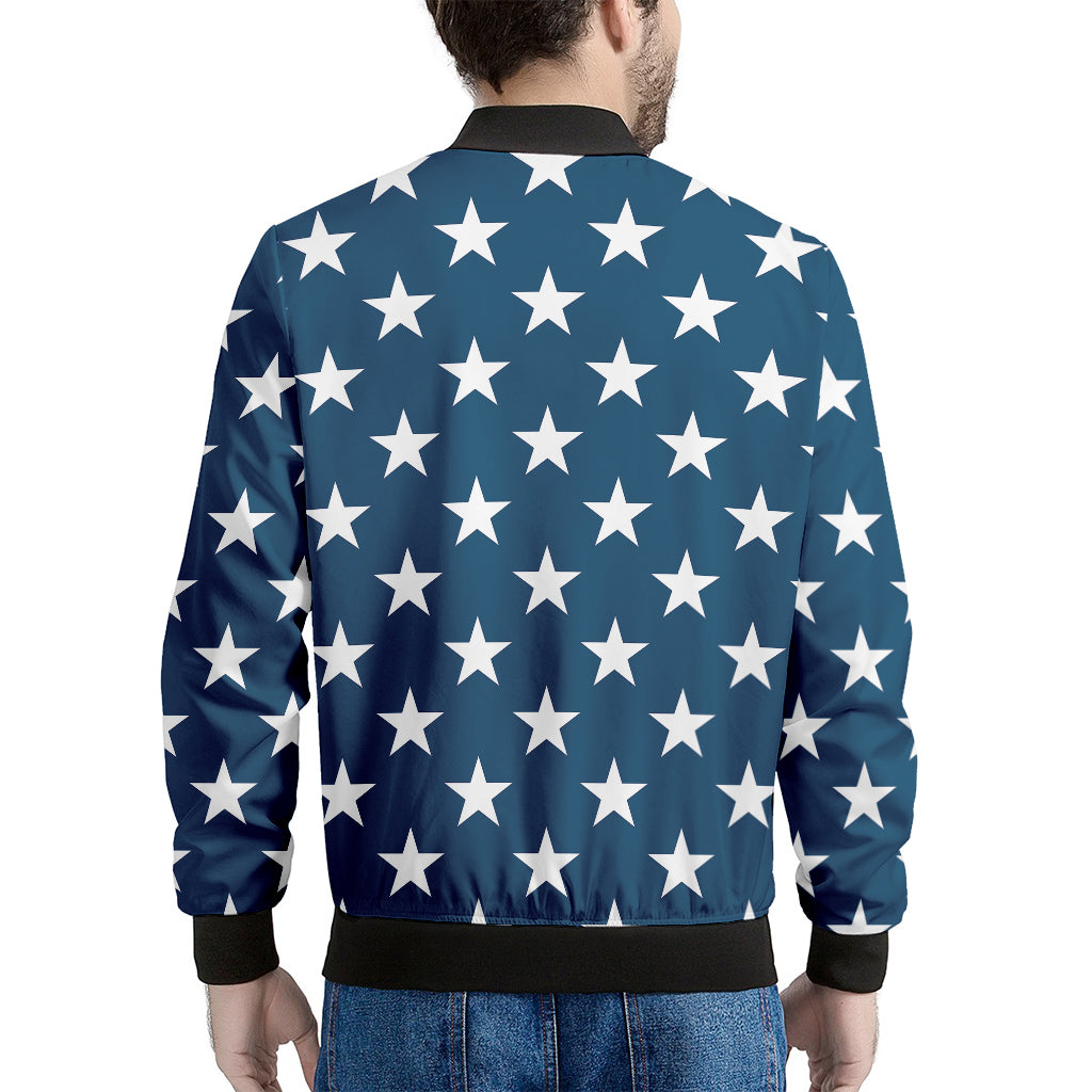 White And Blue USA Star Pattern Print Men's Bomber Jacket