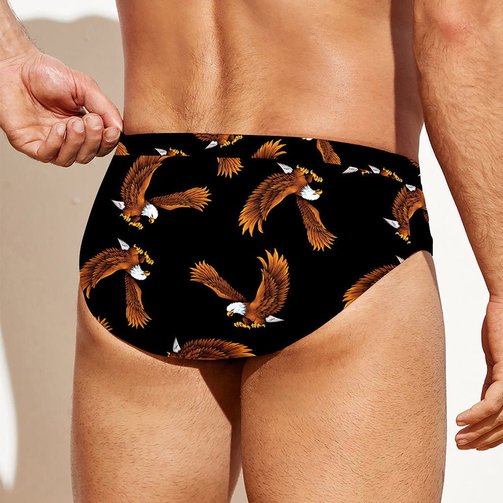 White And Brown Eagle Pattern Print Men's Swim Briefs