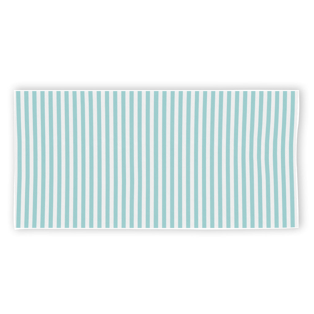 White And Cyan Striped Pattern Print Beach Towel