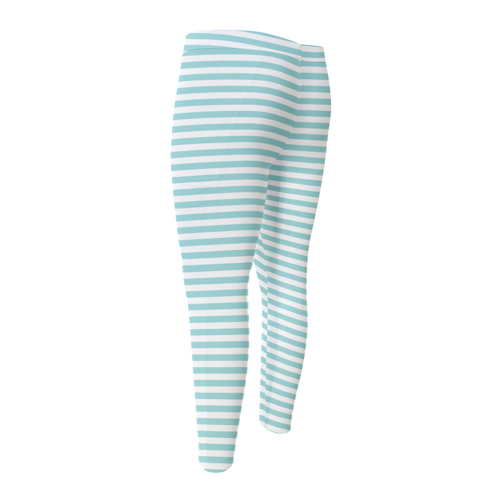 White And Cyan Striped Pattern Print Men's Compression Pants