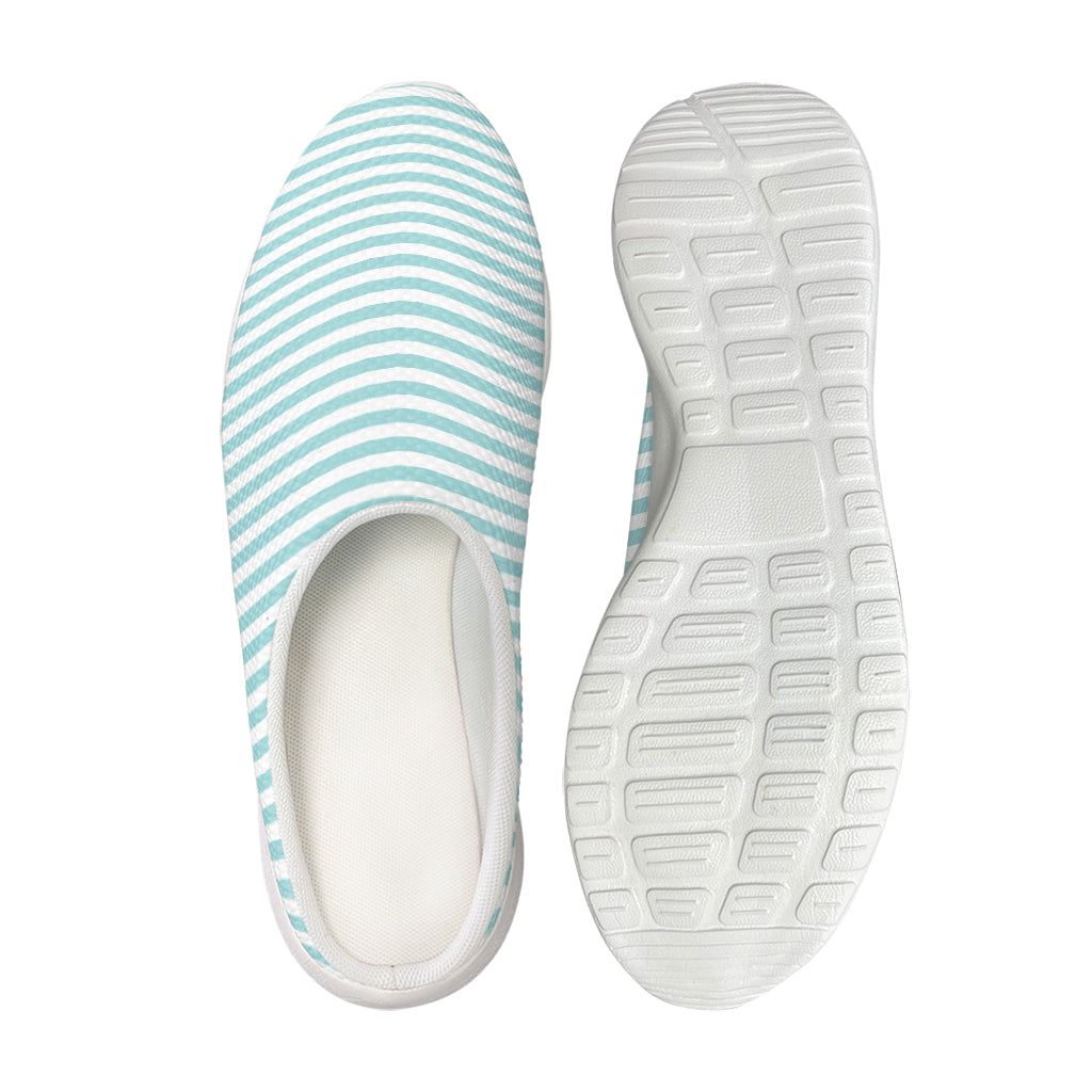 White And Cyan Striped Pattern Print Mesh Casual Shoes
