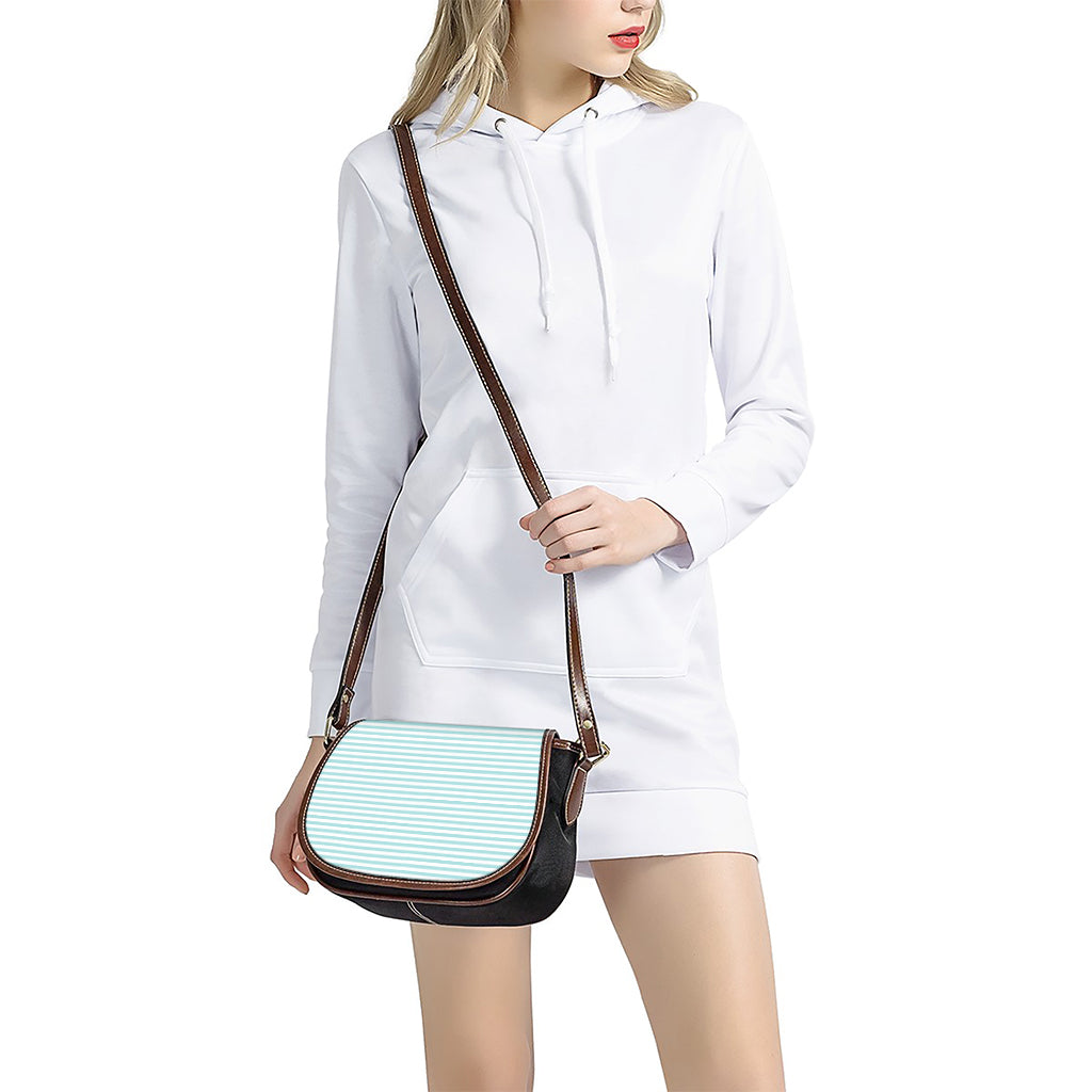 White And Cyan Striped Pattern Print Saddle Bag