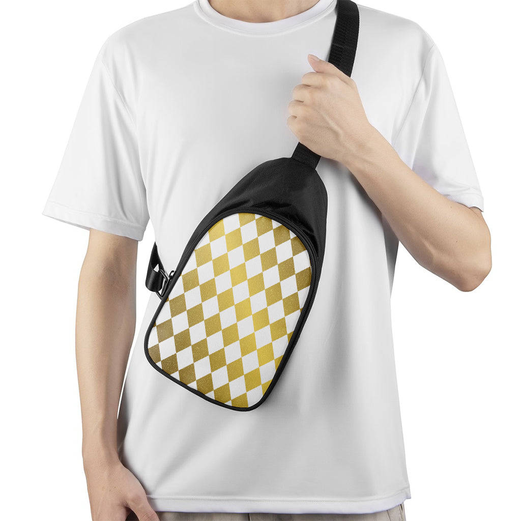 White And Gold Harlequin Pattern Print Chest Bag