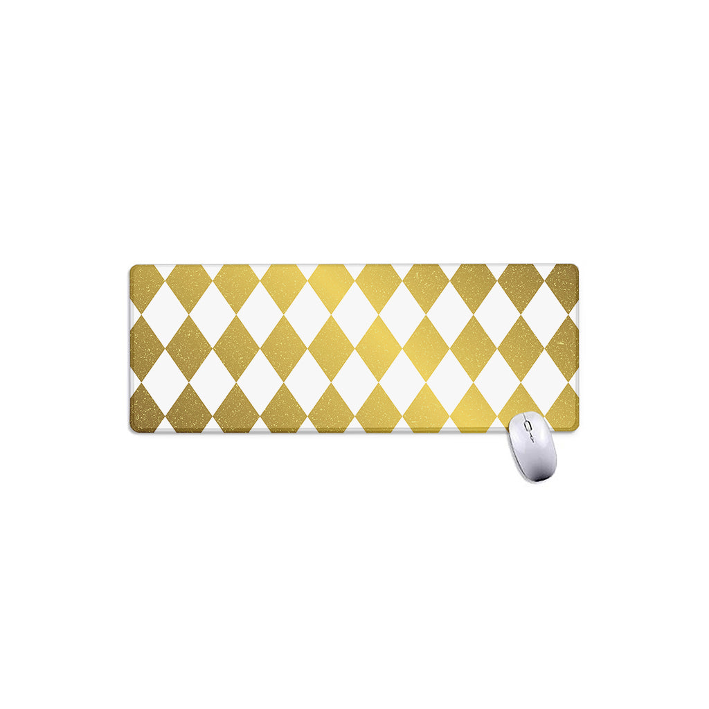 White And Gold Harlequin Pattern Print Extended Mouse Pad