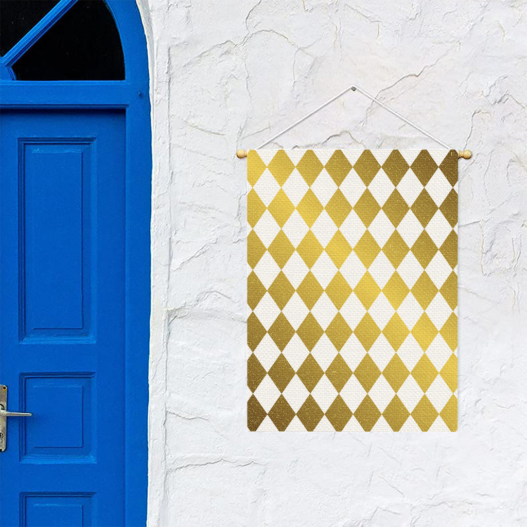 White And Gold Harlequin Pattern Print Garden Flag