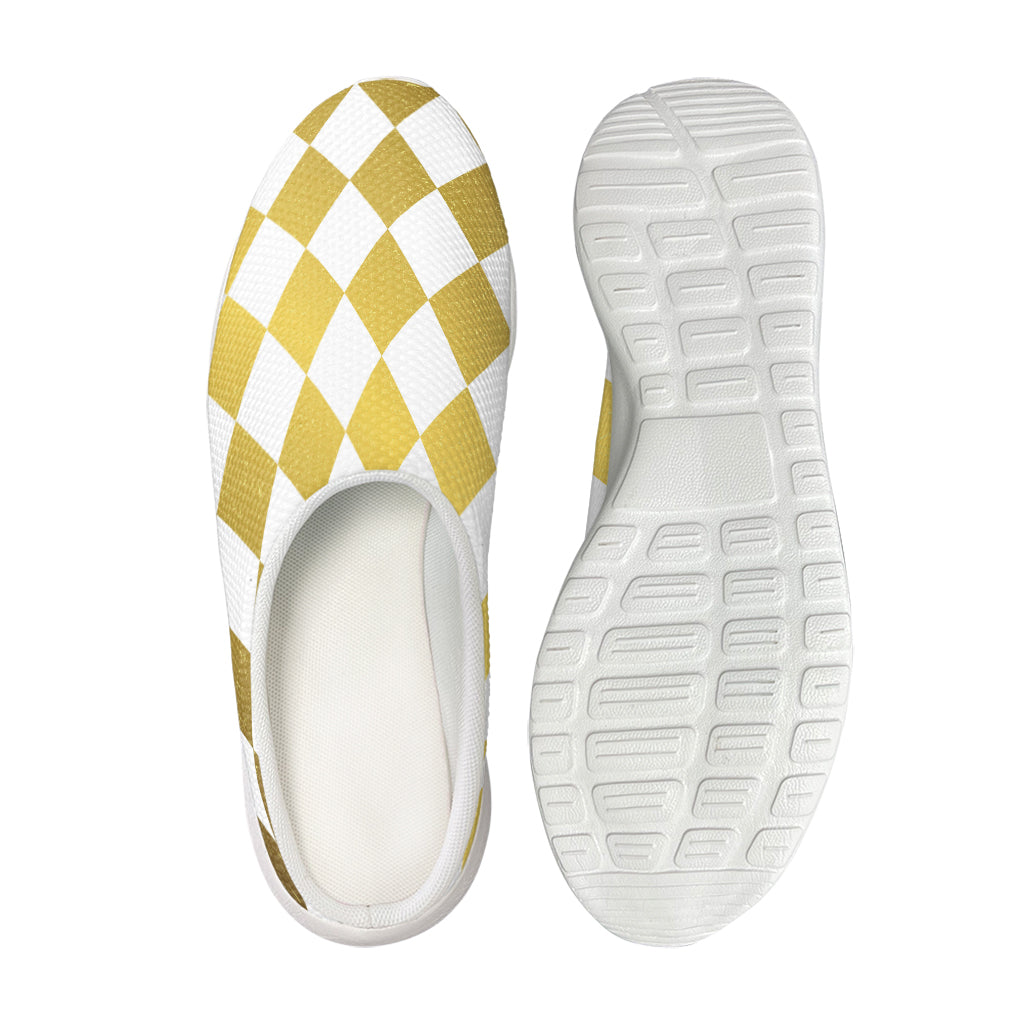 White And Gold Harlequin Pattern Print Mesh Casual Shoes