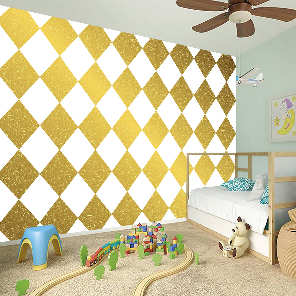 White And Gold Harlequin Pattern Print Wall Sticker