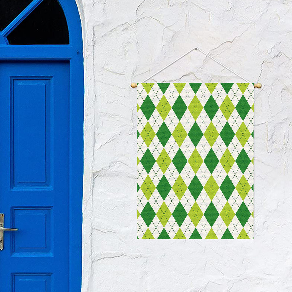 White And Green Argyle Pattern Print Garden Flag