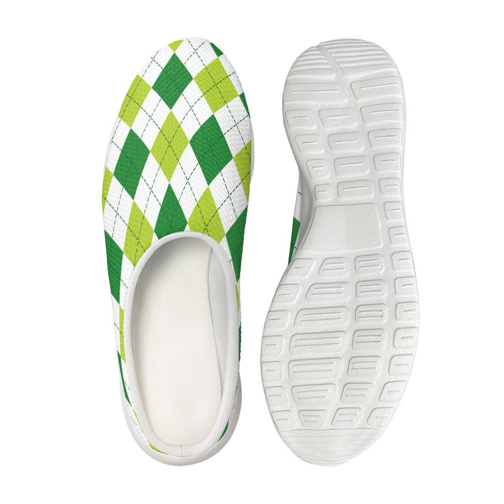 White And Green Argyle Pattern Print Mesh Casual Shoes