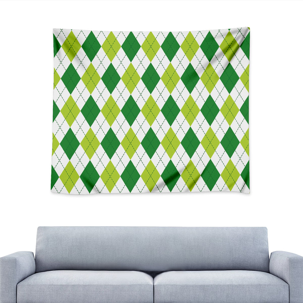 White And Green Argyle Pattern Print Tapestry