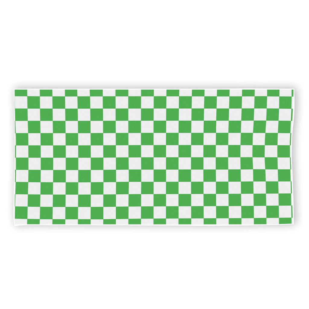 White And Green Checkered Print Beach Towel