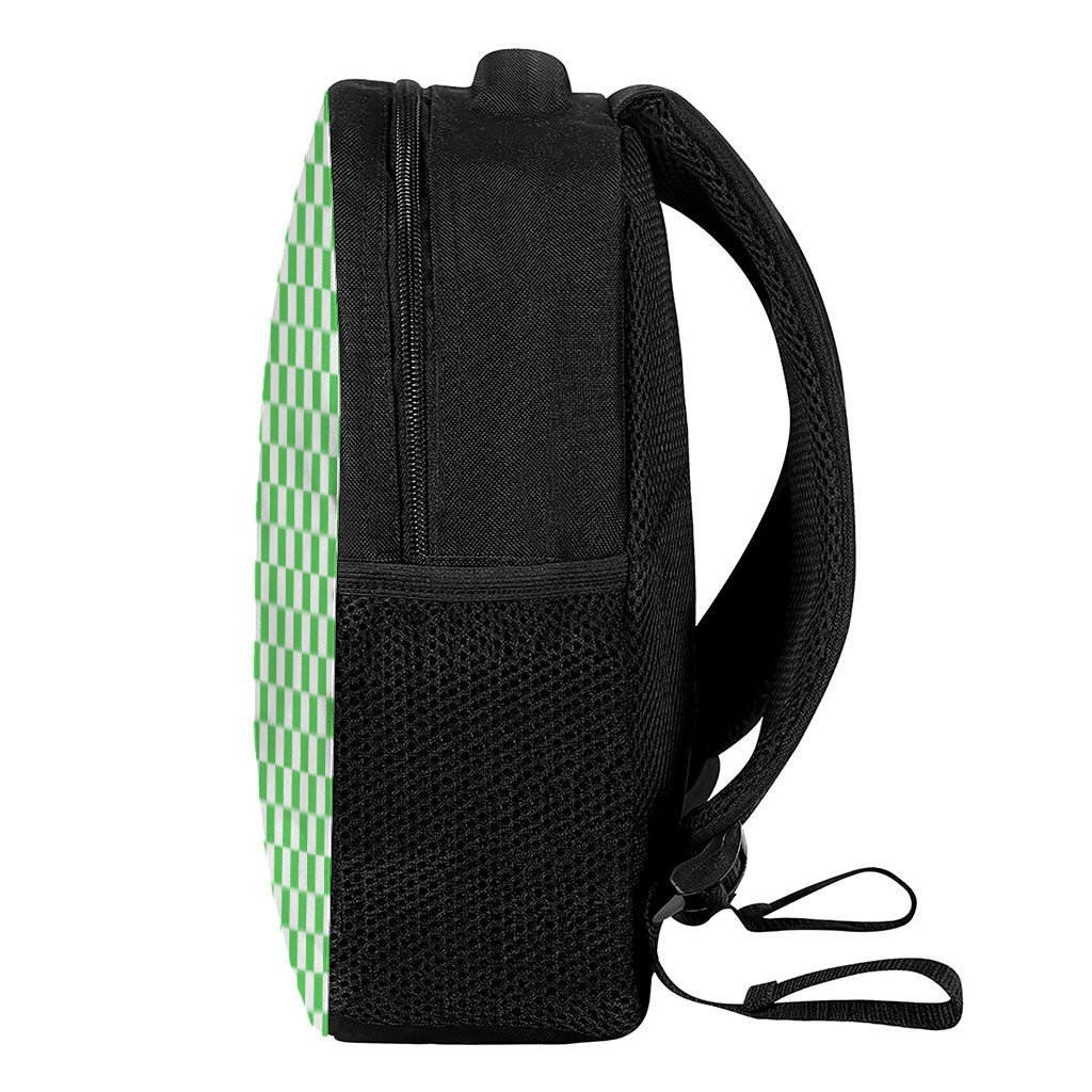 White And Green Checkered Print Casual Backpack