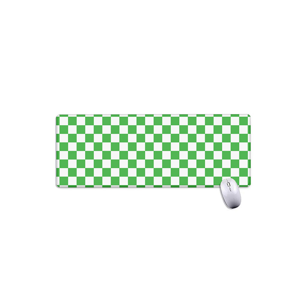 White And Green Checkered Print Extended Mouse Pad