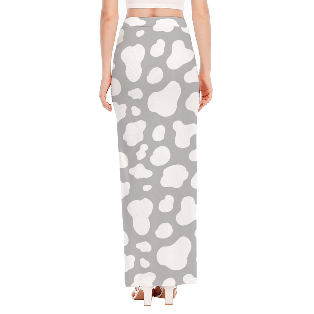 White And Grey Cow Print High Slit Maxi Skirt