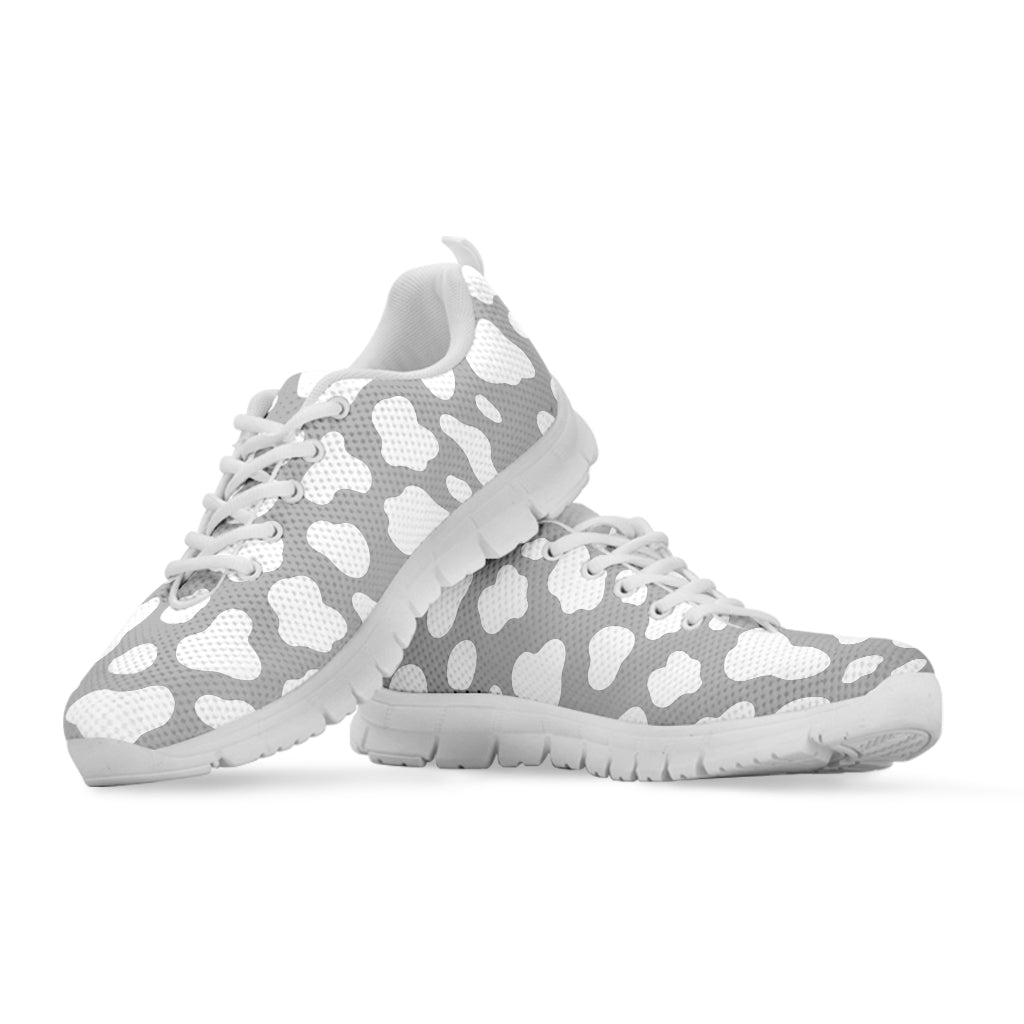 White And Grey Cow Print White Running Shoes