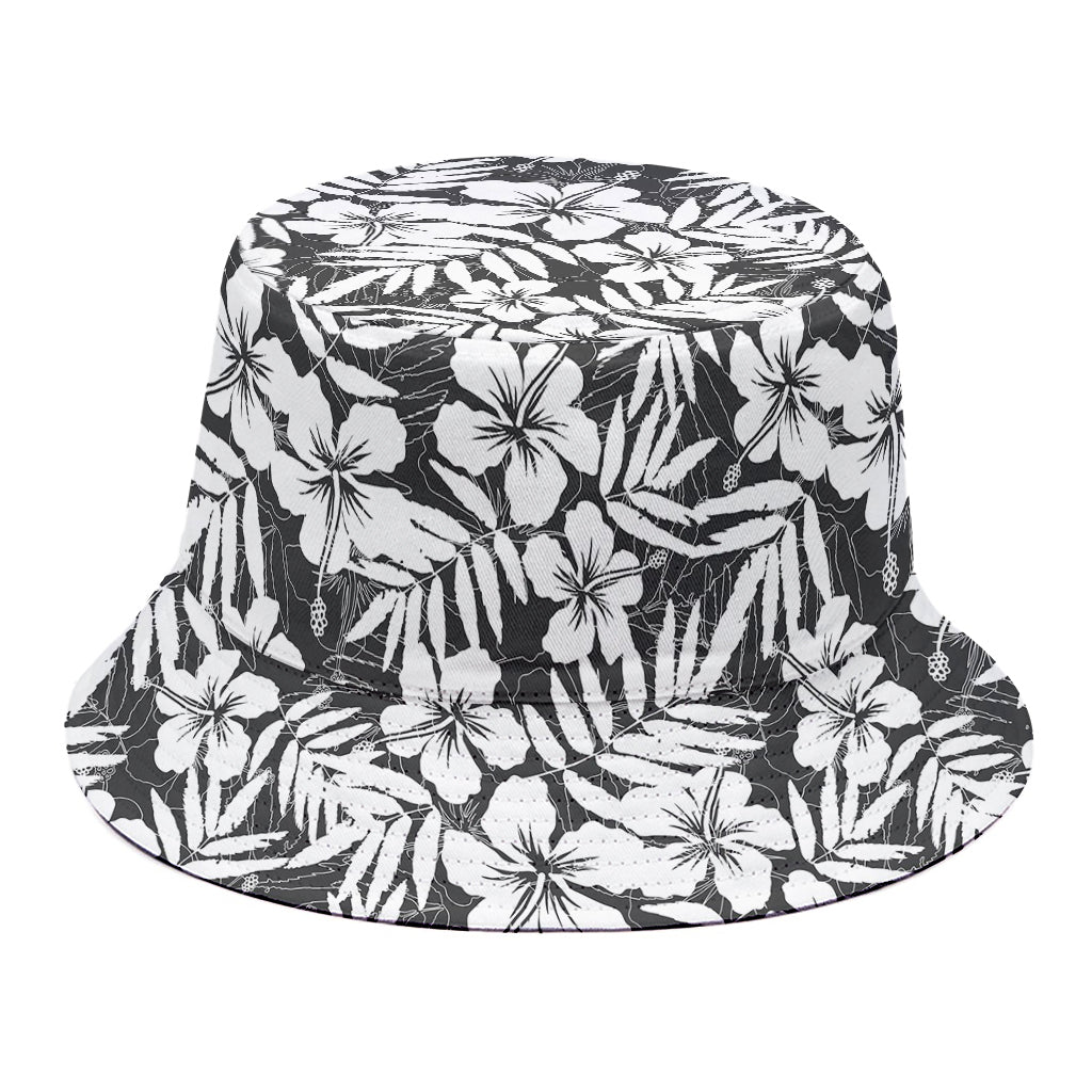 White And Grey Hawaiian Pattern Print Bucket Hat