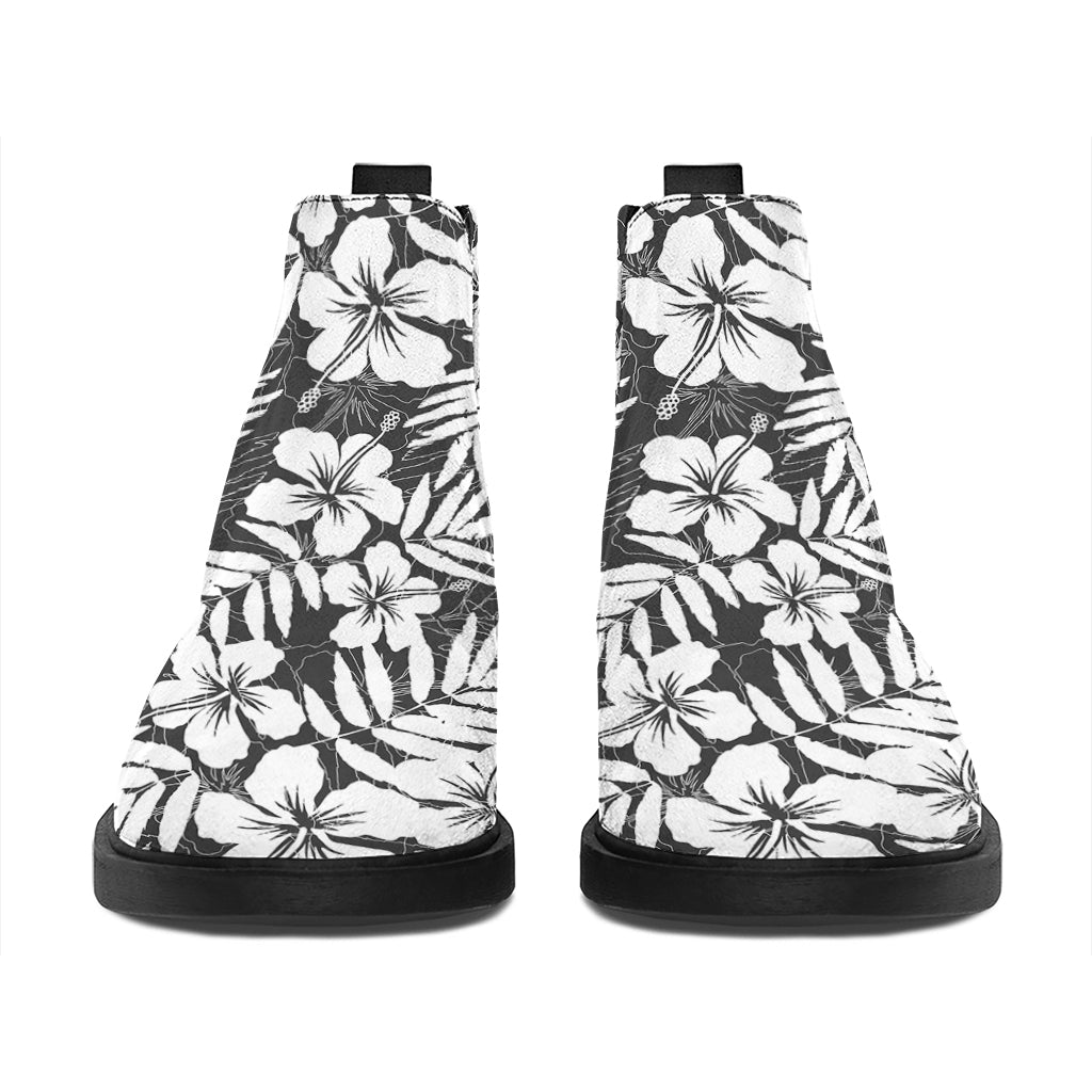 White And Grey Hawaiian Pattern Print Flat Ankle Boots