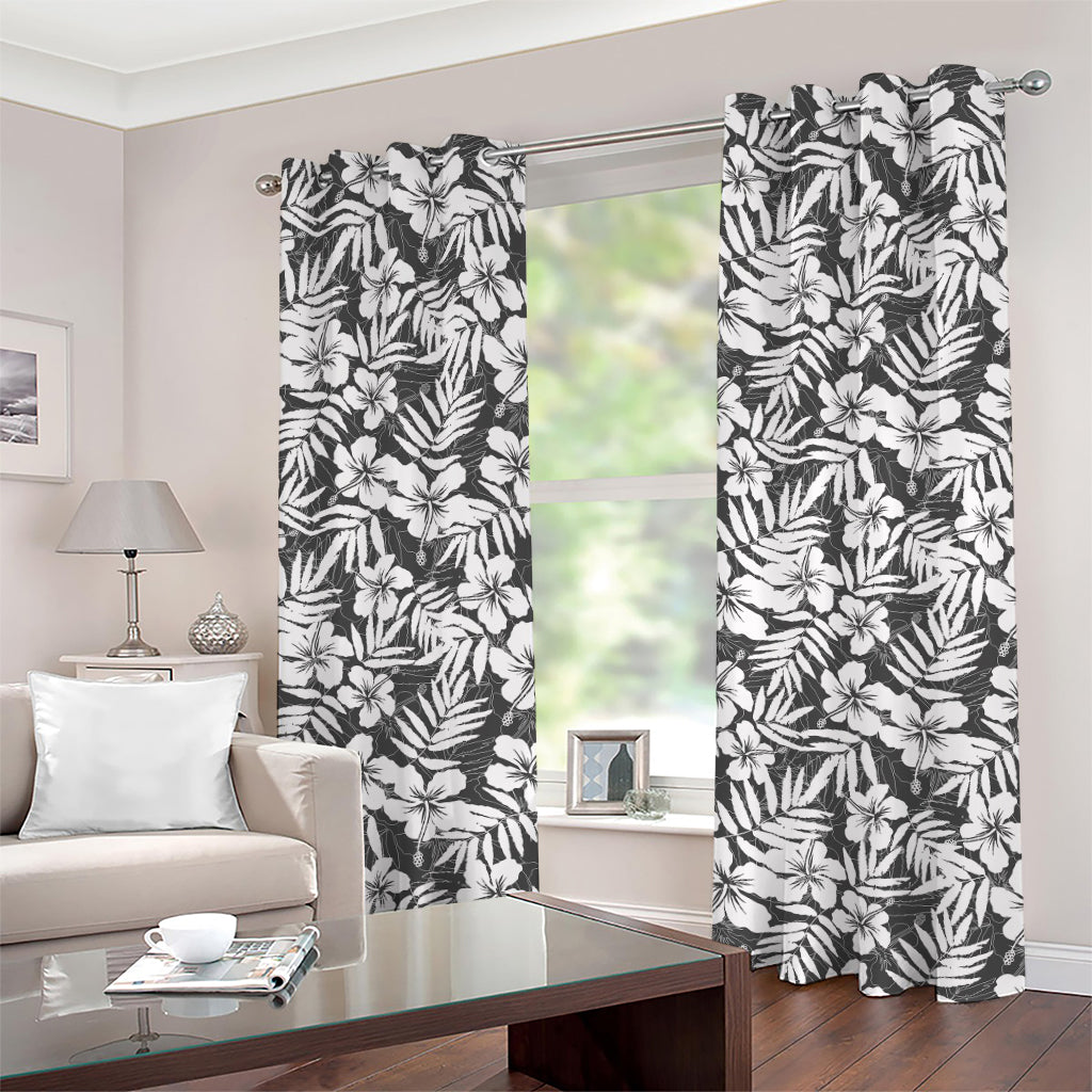 White And Grey Hawaiian Pattern Print Grommet Curtains
