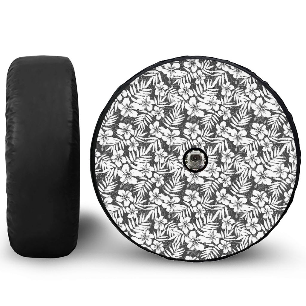 White And Grey Hawaiian Pattern Print Tire Cover With Camera Hole