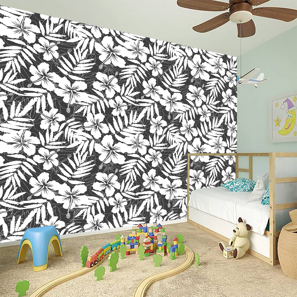 White And Grey Hawaiian Pattern Print Wall Sticker