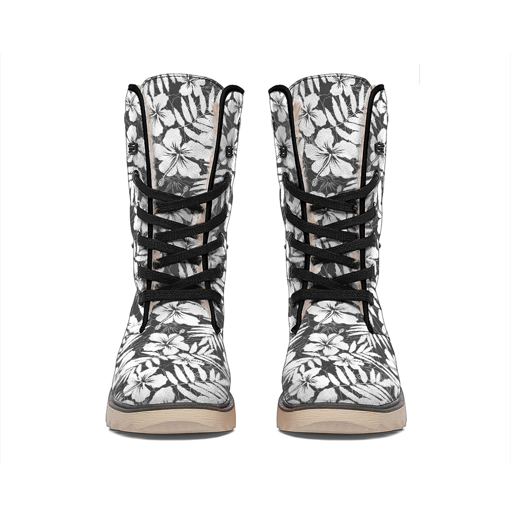 White And Grey Hawaiian Pattern Print Winter Boots