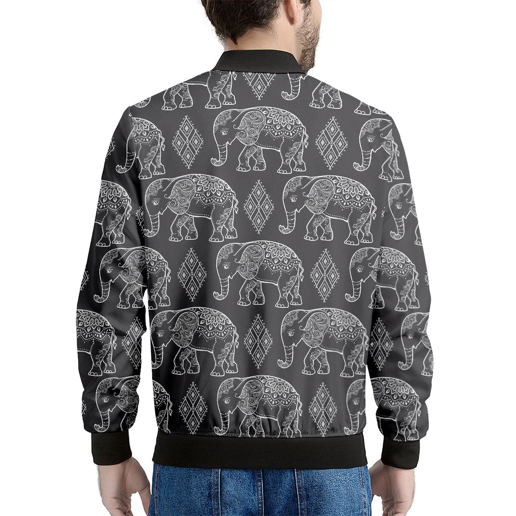 White And Grey Indian Elephant Print Men's Bomber Jacket