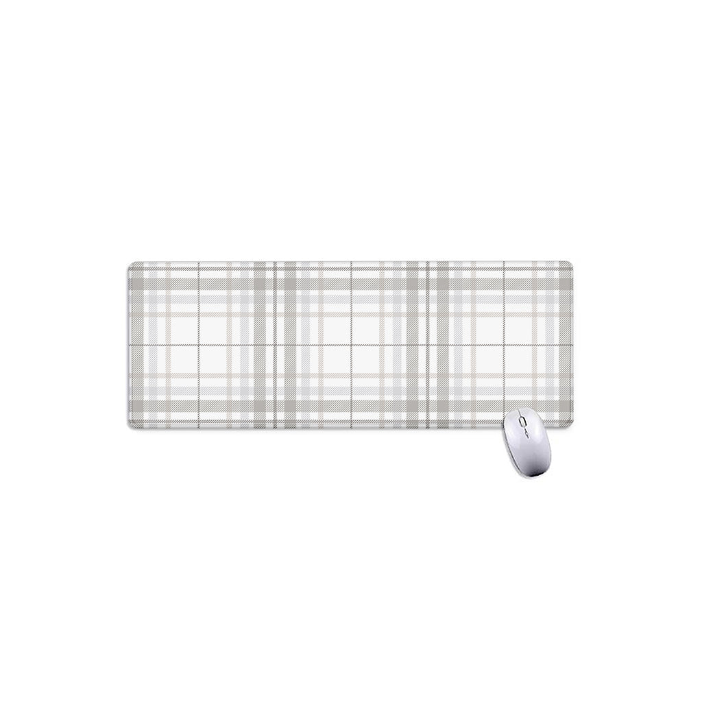 White And Grey Plaid Pattern Print Extended Mouse Pad