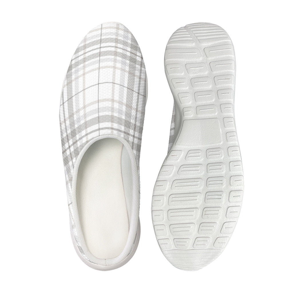 White And Grey Plaid Pattern Print Mesh Casual Shoes