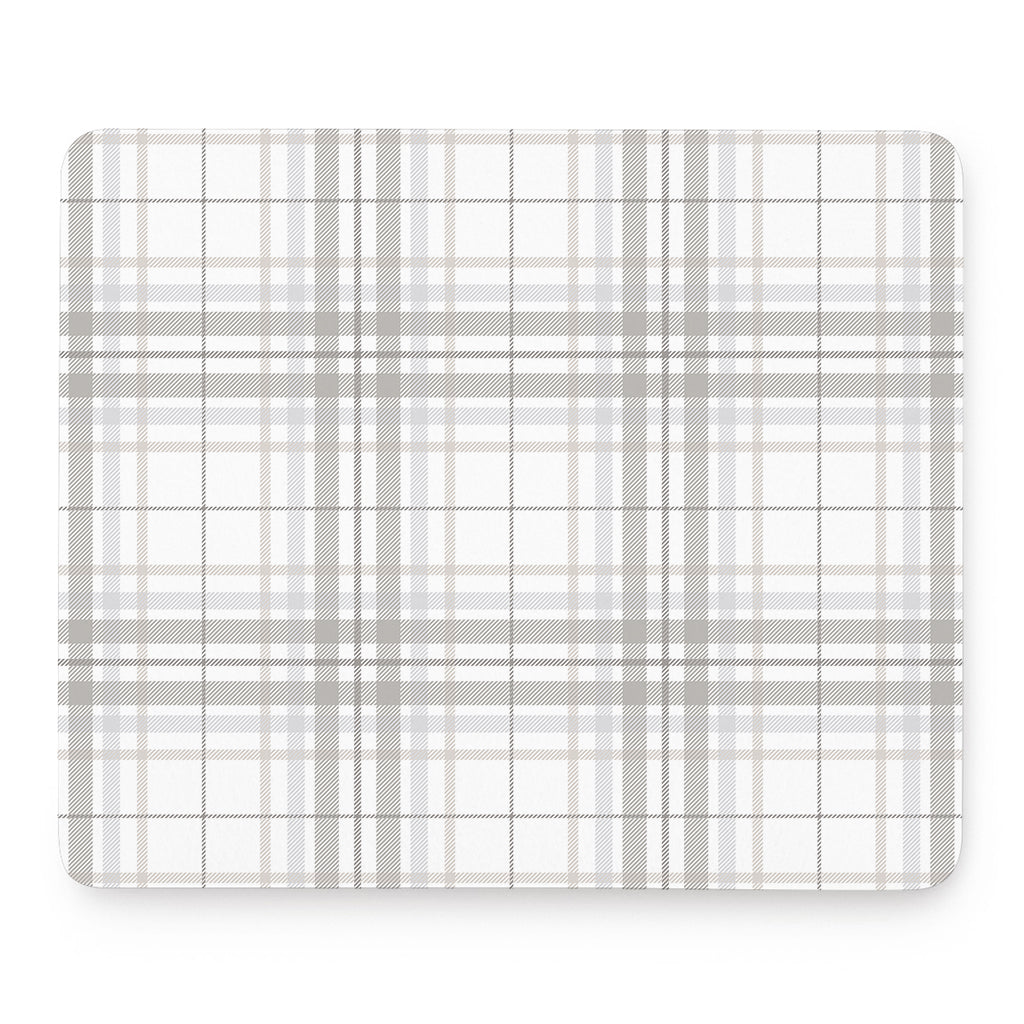 White And Grey Plaid Pattern Print Mouse Pad