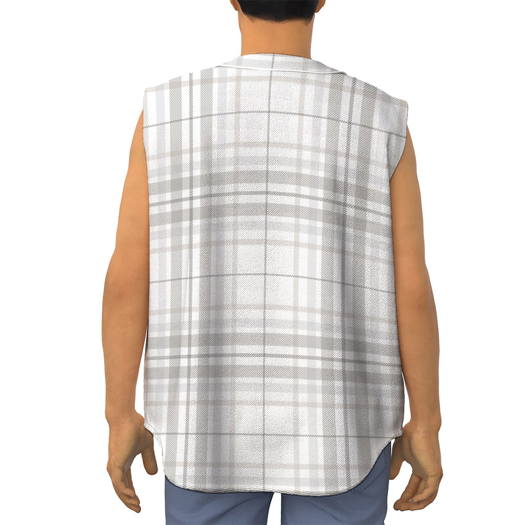 White And Grey Plaid Pattern Print Sleeveless Baseball Jersey