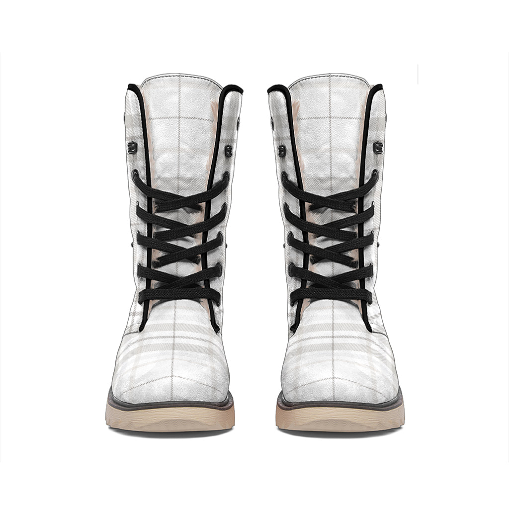 White And Grey Plaid Pattern Print Winter Boots