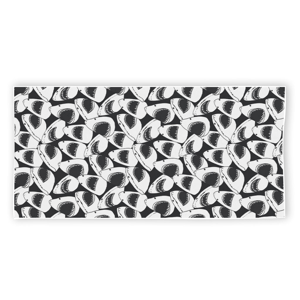 White And Grey Shark Pattern Print Beach Towel