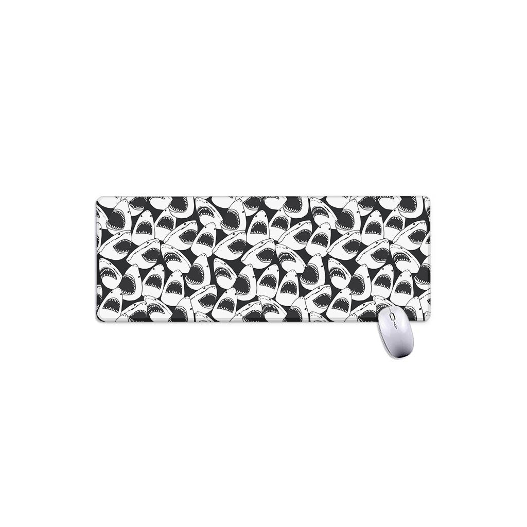 White And Grey Shark Pattern Print Extended Mouse Pad